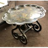 Victorian painted tin tray on stand