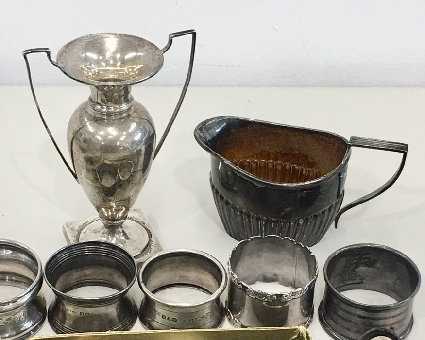 Selection Silver items includes silver cream jug napkin rings spoons etc total silver weight 370g - Image 2 of 4