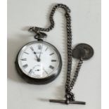 Antique silver open face Waltham pocket watch and silver Albert watch chain