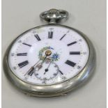 Antique Pocket Watch nickel case scenic back cover watch winds and ticks but no warranty Given