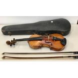 Antique cased Violin and 2 Bows violin label inside reads antonius stradiuarius cremonen case in b