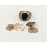 9ct stone set gold ring and 9ct gold cufflinks total weight 9.1g