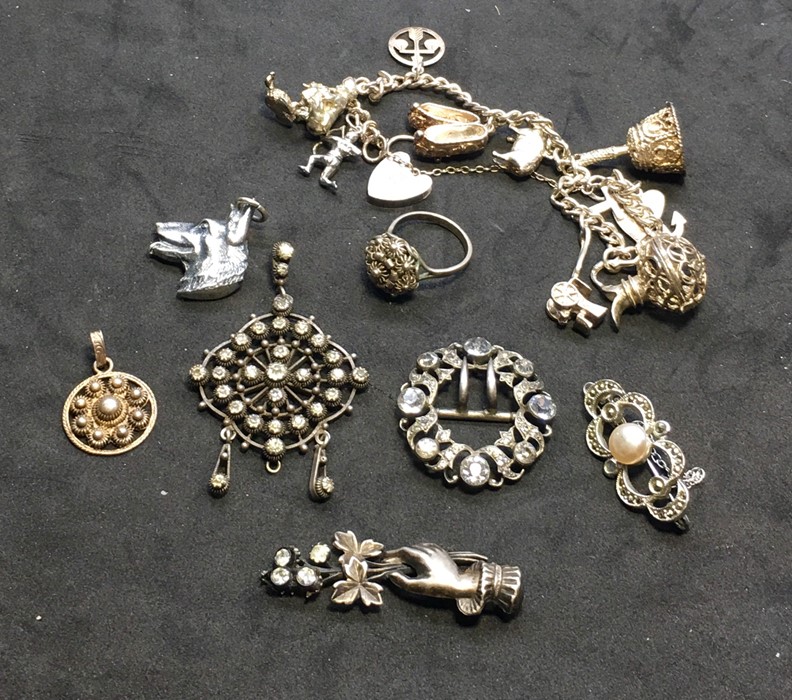 Selection of Antique /Vintage Silver Jewellery Iincludes silver charm bracelet paste set pendant etc - Image 3 of 4