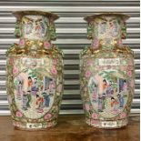 Large pair of Chinese vases measure approx 24" Tall hair line crack to one of the vases on rim