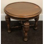 Oak pineapple style 4 legged occasional table round topped measures approx