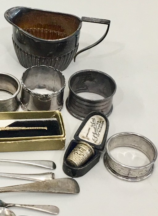 Selection Silver items includes silver cream jug napkin rings spoons etc total silver weight 370g - Image 3 of 4