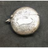 Antique Round Silver Vesta case chester silver hallmarks measures approx 4.5cm dia