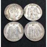4 Antique French silver 5 Franc Coins