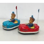 2 Vintage KO Made in Japan Tinplate bumper Cars and rider good condition