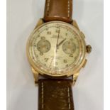 Vintage Gents 18ct gold Chronograph Wristwatch watch not ticking A/f comes on old leather strap