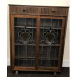 Oak sliding door colour leaded glass china cabinet measures approx