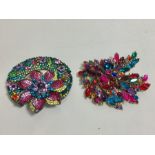 2 Large Designer Costume Brooches possibly by Butler and Wilson all set with stones in good conditio