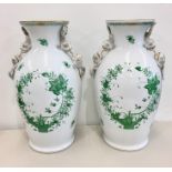 arge Pair of Herend Hungary Vases each vase has Kio Carp Handles with green floral decoration and ea