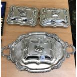 Silver plated tray and 3 Tureens