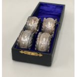 4 Boxed Antique Silver Serviette Rings Birmingham silver hallmarks