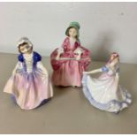 3 small Royal Doulton Figures bo-peep ninette and dinky do all in good condition