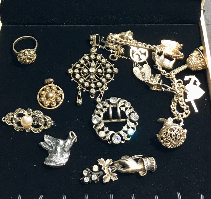 Selection of Antique /Vintage Silver Jewellery Iincludes silver charm bracelet paste set pendant etc - Image 4 of 4