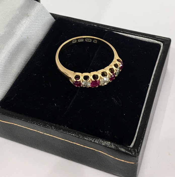 Antique 18ct Gold Diamond and Ruby ring weight 3.1g - Image 3 of 5