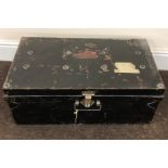 Vintage black tin trunk measures approx