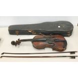 Antique cased Violin and 2 Bows violin l
