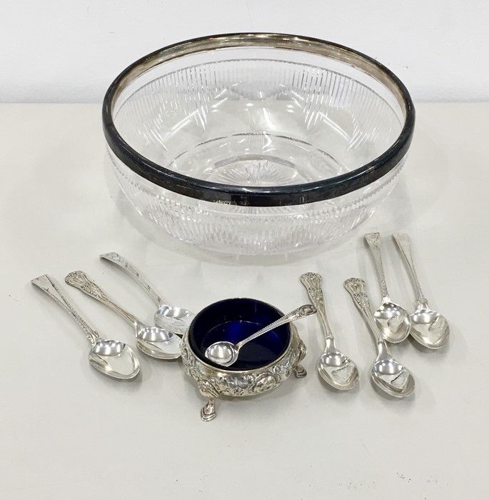 collection of silver includes silver rim fruit bowl tea spoons and victorian salt - Image 2 of 3