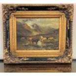 Guilt framed oil on canvas Highland cattle