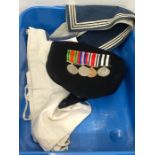 ww2 naval Medals and cap HMS PROTECTOR with part uniform comes with police medal and st johns medal