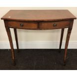 2 drawer mahogany hall table veneer lifting on leg