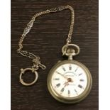 Continental open Faced Pocket watch and Chain Louis .Rosskopf watch winds and ticks but no warrant