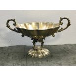 Ornate Continental silver 2 handled Bowl continental silver hallmarks measures approx 14.5cm tall by