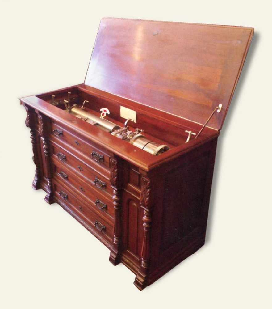 Paillard Cylinder Player in Cabinet Late 19th century Paillard cylinder music box walnut cabinet