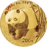中国 (China) / ﾊﾟﾝﾀﾞ図 200元(1/2ｵﾝｽ)金貨 2002年 KM1459 / 未使用 / Panda 200 Yuan (1/2oz) Gold / UNC