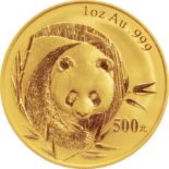 中国 (China) / ﾊﾟﾝﾀﾞ図 500元(1ｵﾝｽ)金貨 2003年 KM1474 / 未使用 / Panda 500 Yuan (1oz) Gold / UNC