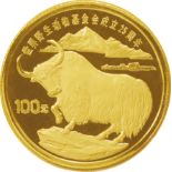 中国 (China) / WWF25周年記念＜ﾔｸ図＞ 100元金貨 1986年 KM151 / ﾌﾟﾙｰﾌ / 25th Anniversary of WWF Wild Yak 100 ...