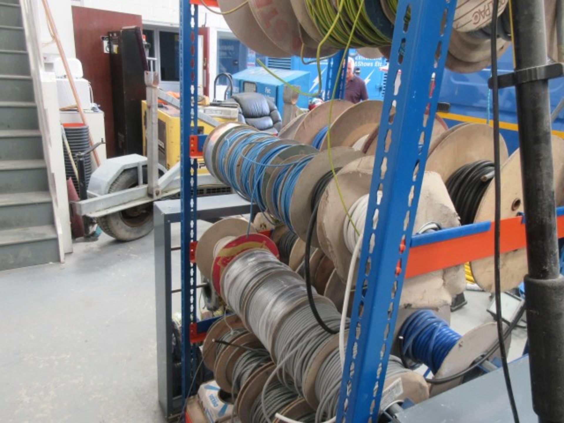 Quantity of reels of electric cable & wire rope one, including racks. - Image 2 of 2