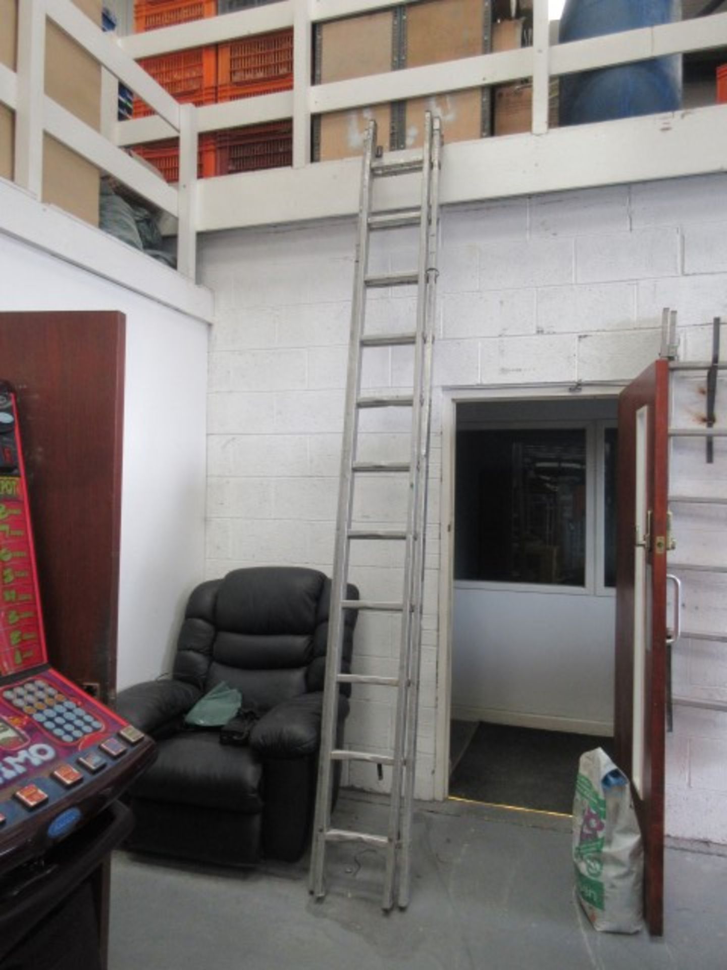 Eleven rung aluminium double extension ladder.