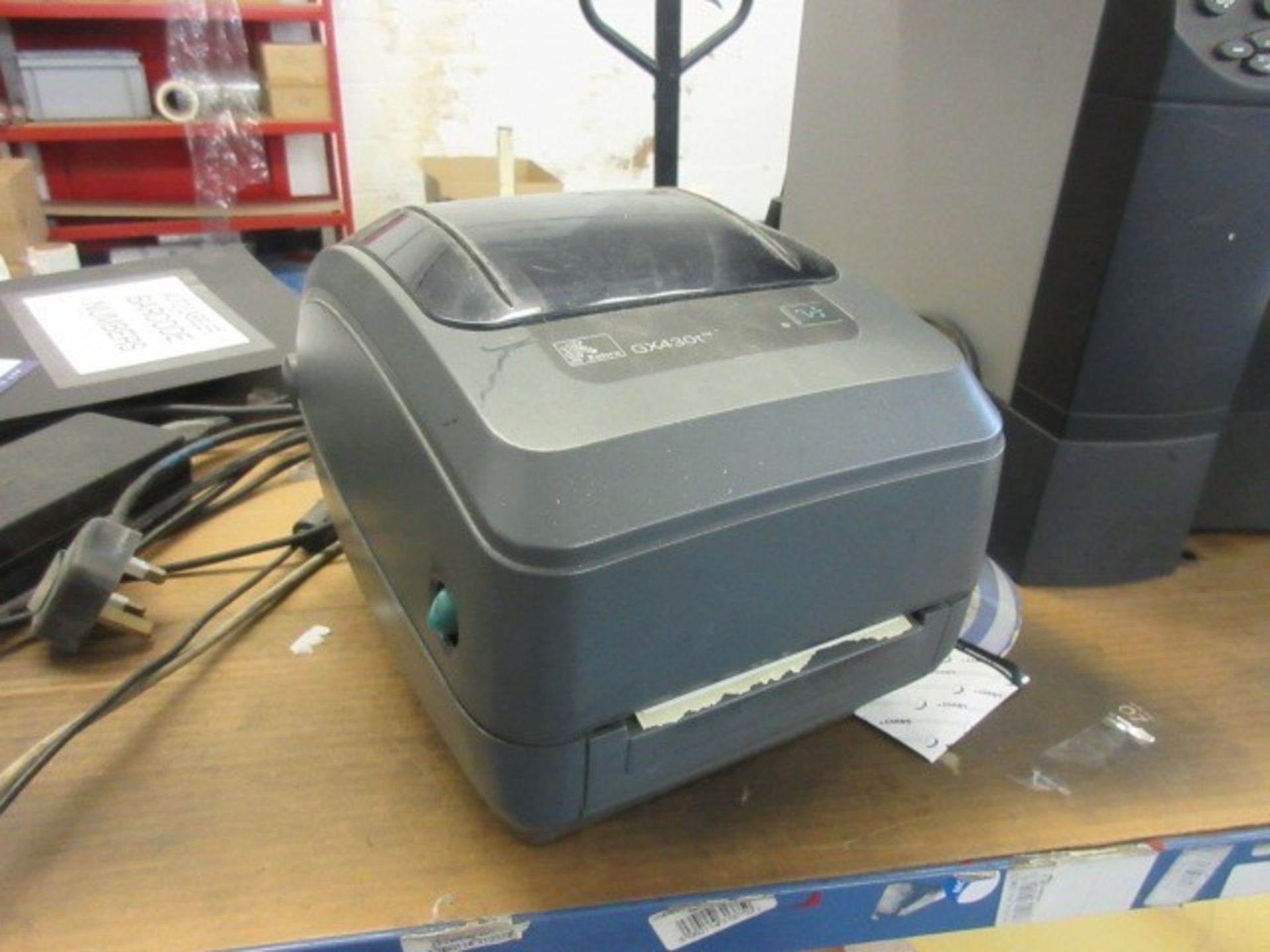 Zebra GX430t thermal label printer.