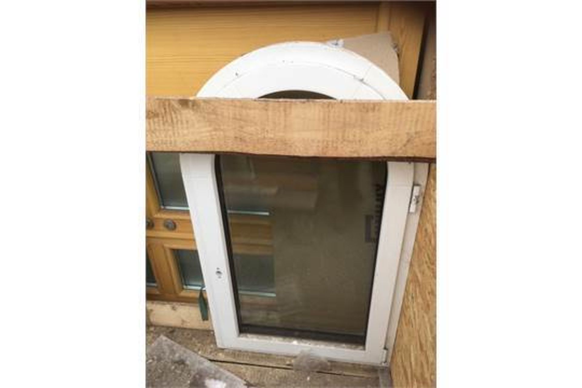 Arch Head Window – NO VAT Ali-Clad Pine Timber , White , White, Surface -Mounted Hinges W760mm x