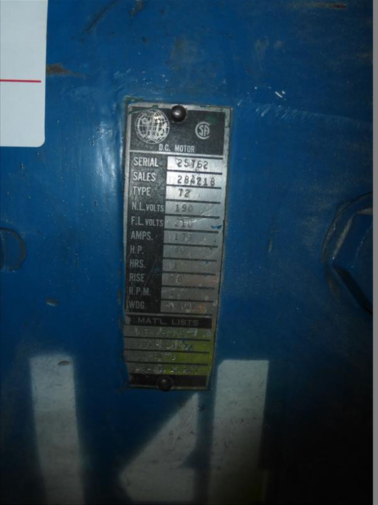 Otis elevator motor type 72 44 h.p. 127 R.P.M. S/N 25762 - Image 2 of 2