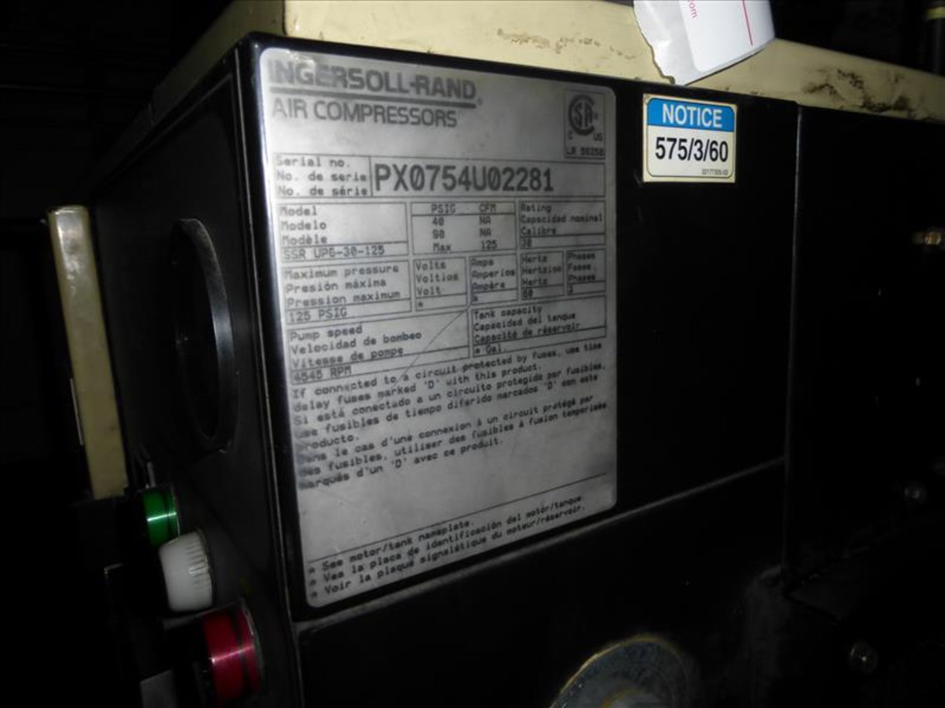 Ingersoll Rand Air Compressor model SSR-UP6-30-125 S/N PX0754U02281 12423 Hours - Image 4 of 4