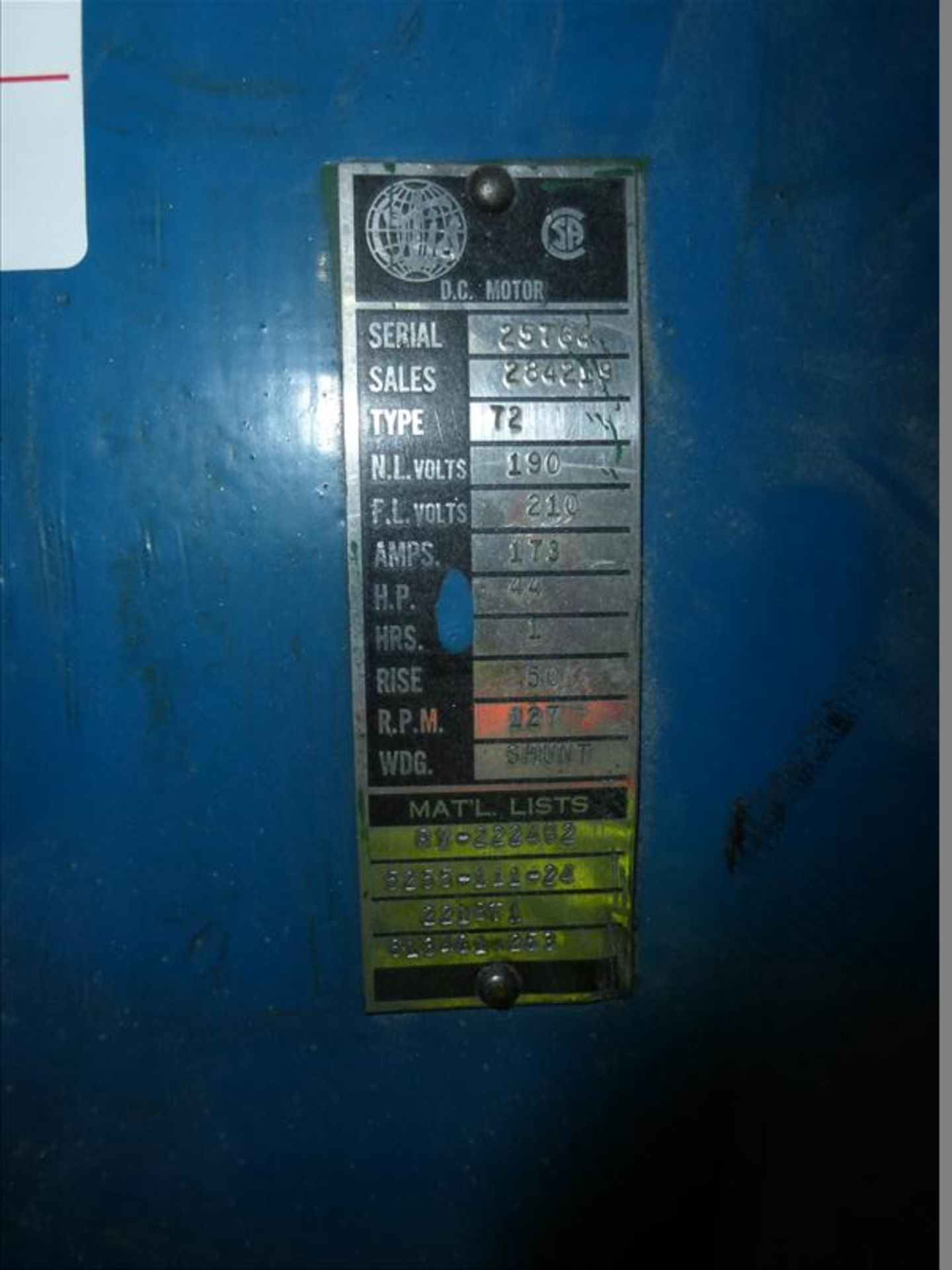 Otis elevator motor type 72 44 h.p. 127 R.P.M. S/N 25764 - Image 2 of 2