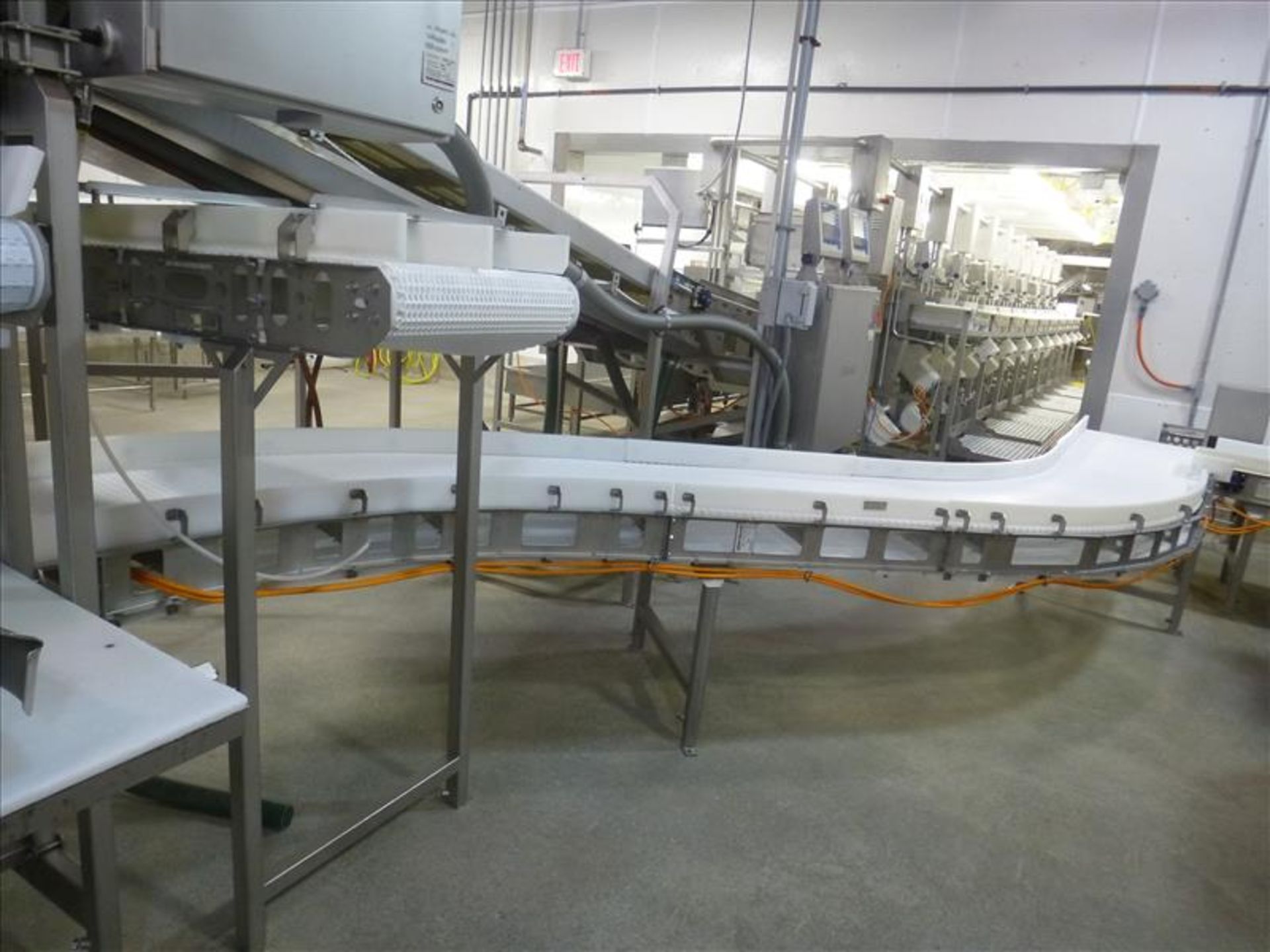 Marel approx. 20 in x 20 ft. s/s frame curved belt box conveyor, c/w flat plastic belt, (#5) (