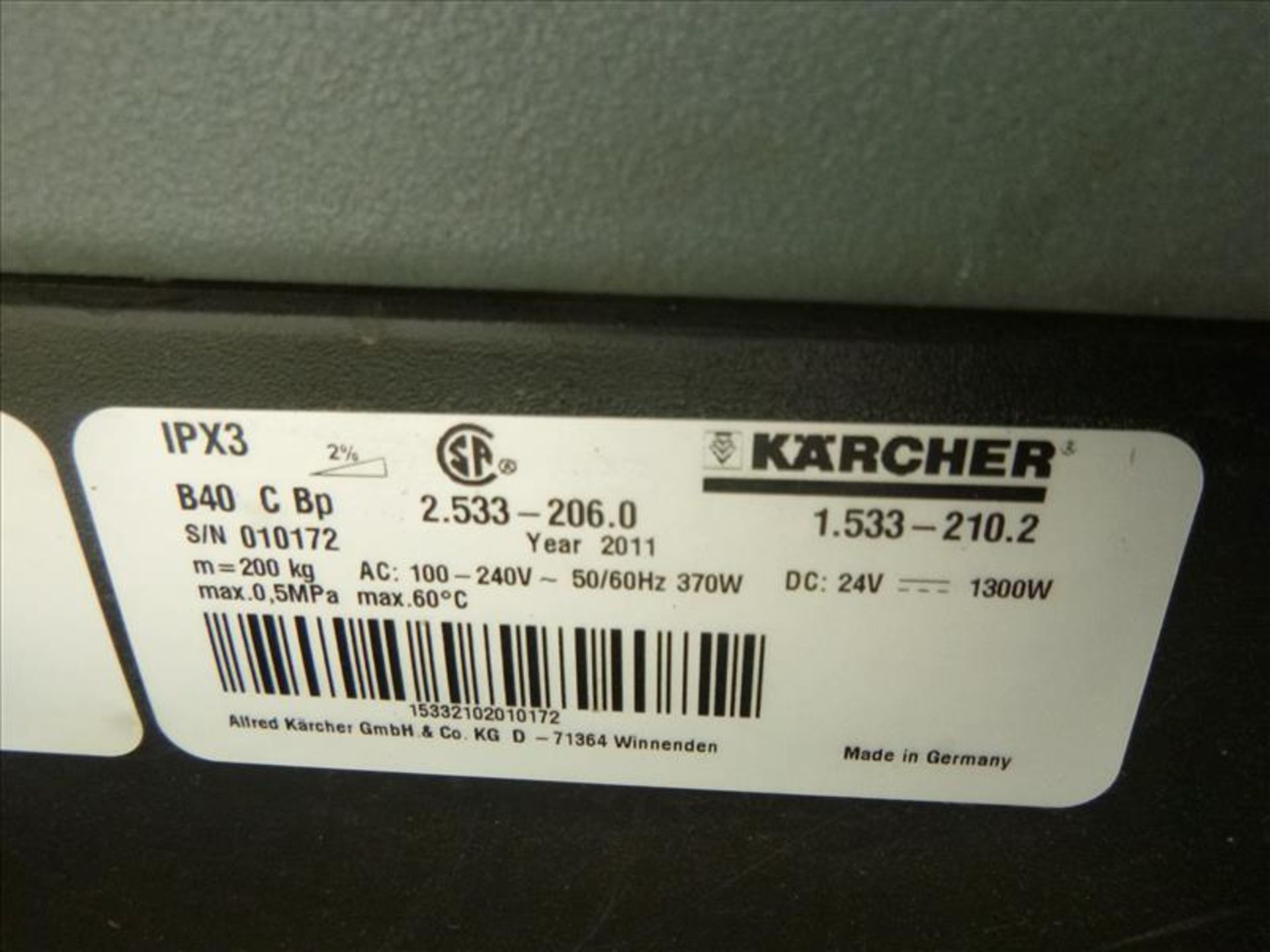 Karcher floor scrubber, mod. RFIDB40C/B40W/B60W, ser. no. 010172, walk-behind, integrated charger ( - Image 4 of 4