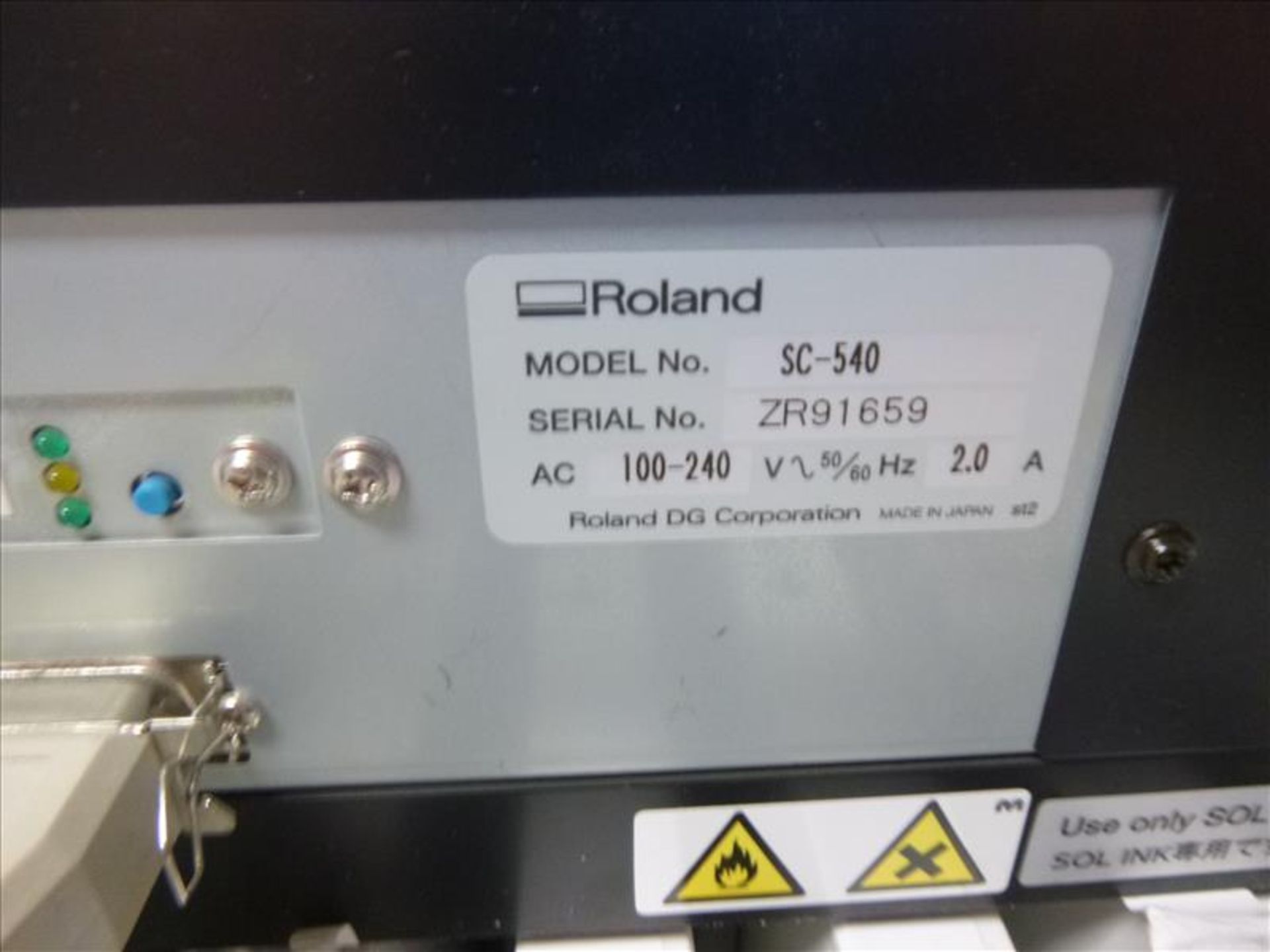 Roland SolJet Pro II EX large format solvent inkjet printer/cutter, mod. SC-540, ser. no. ZR91659, - Image 4 of 4