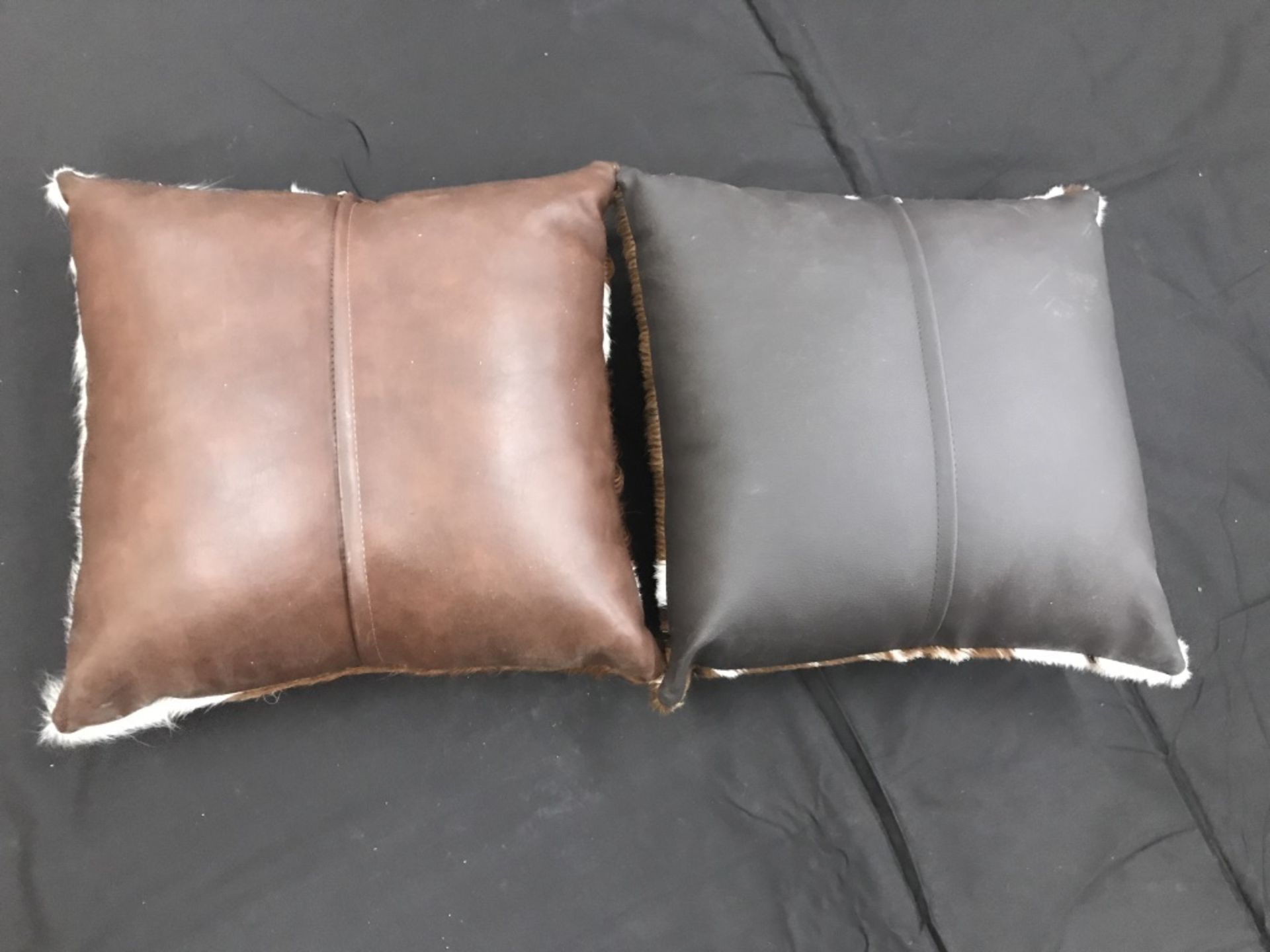2 Brown/White Cowhide Pillows - Image 15 of 17