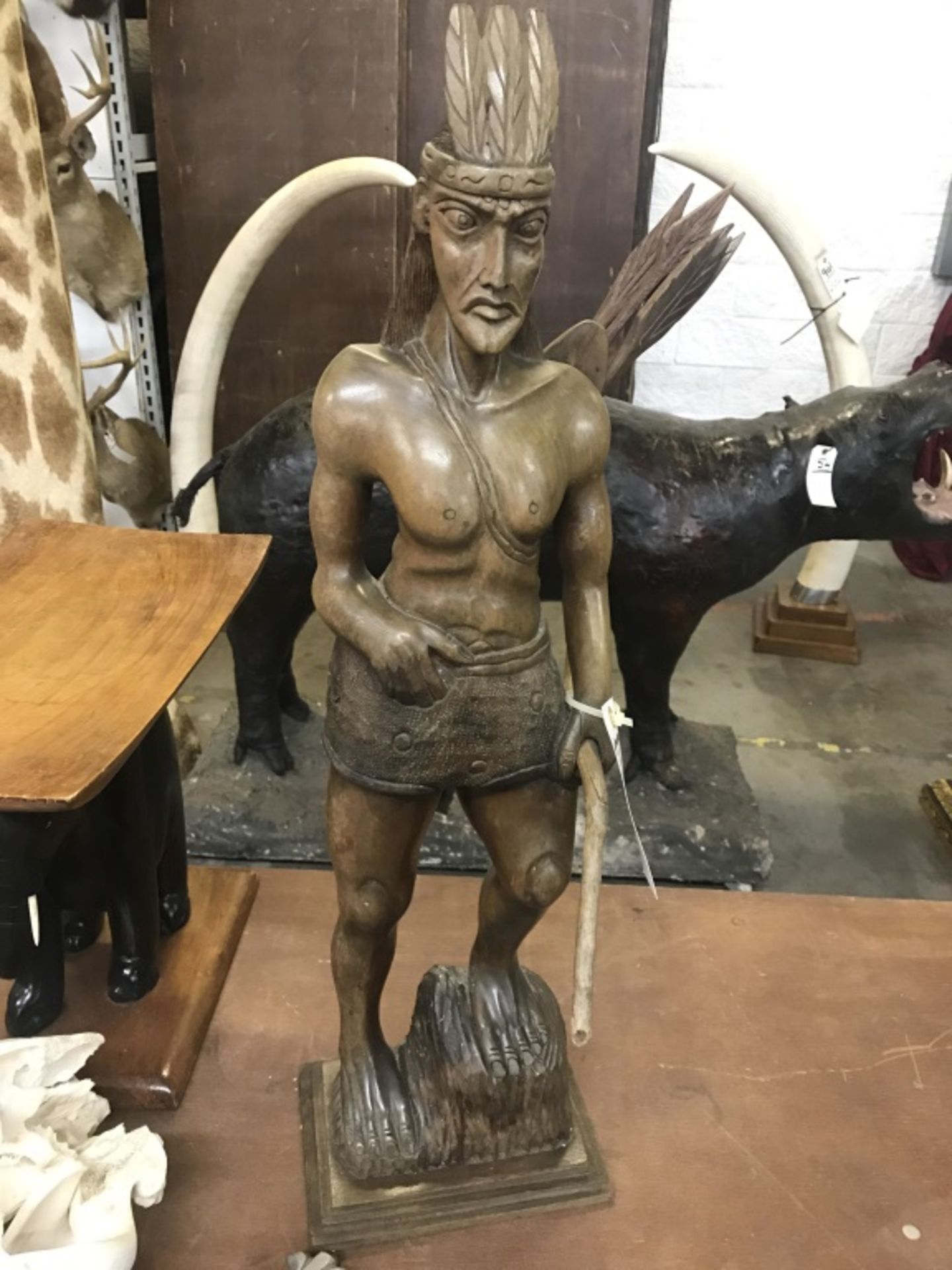 Wooden Indian Warrior Carving