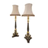A pair of Louis XVI style patinated bronze and gilt bronze lamp bases