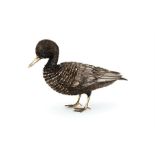 An Italian parcel-gilt .800 standard silver table ornament realistically modelled as a duck