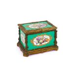 A mid 19th century French gilt bronze and Paris porcelain mounted casket in the Louis XVI style