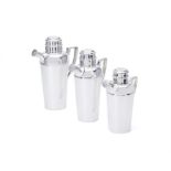 A graduated group of three silver plated cocktail shakers by Mappin & Webb, 20th Century